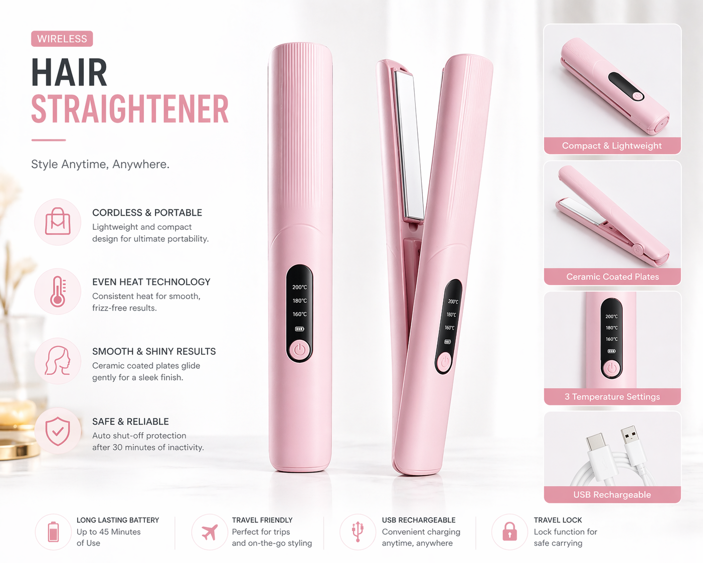 Wireless hair straightener